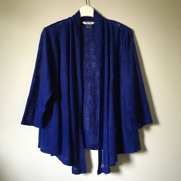 Phthalo Blue Mesh 3/4 Sleeve Open Waterfall Cardigan - Picture 1 of 14